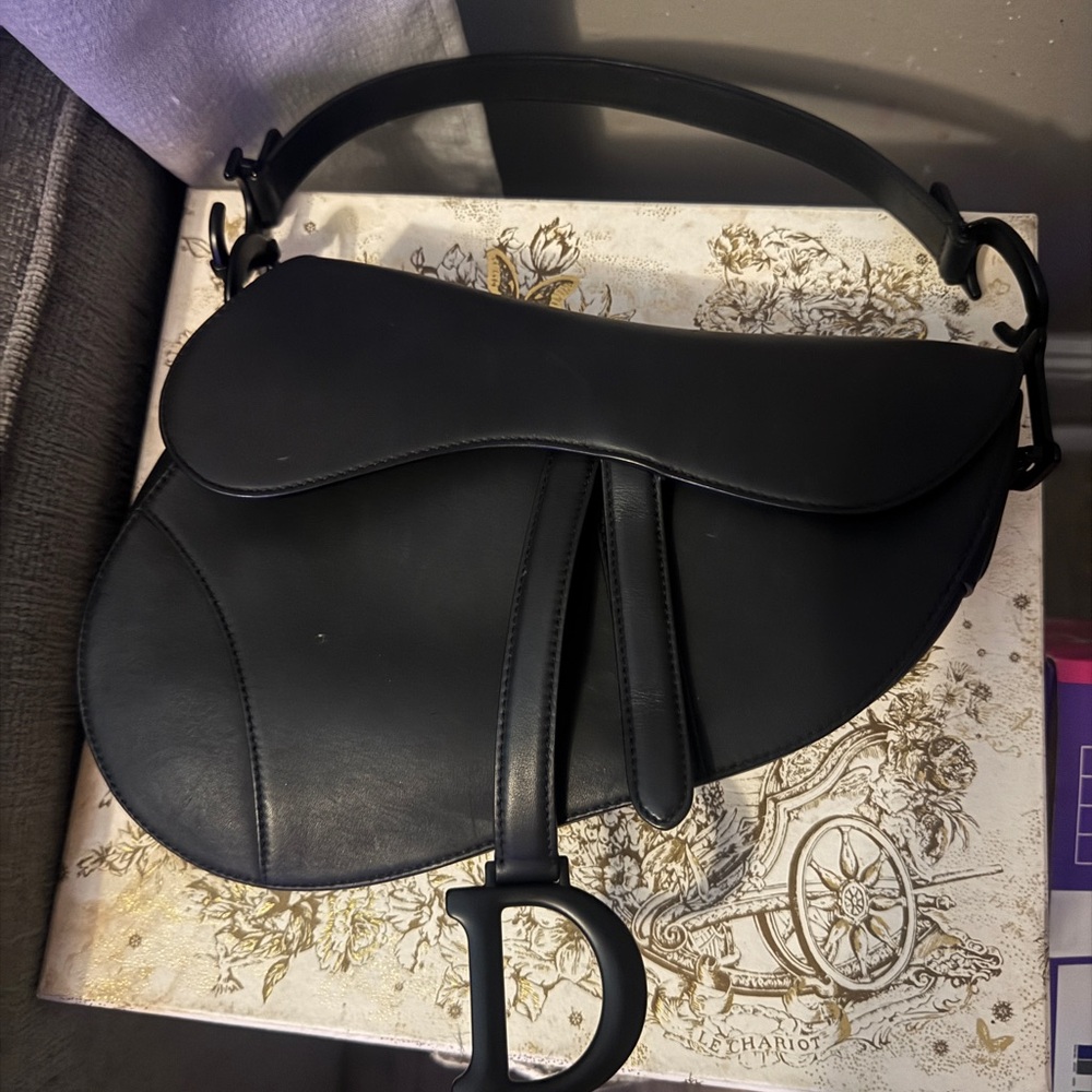 Christian Dior Matte Black Leather Saddle Bag